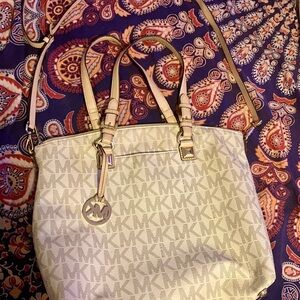 Michael Kors Cream Structured Tote with Gold Hardware